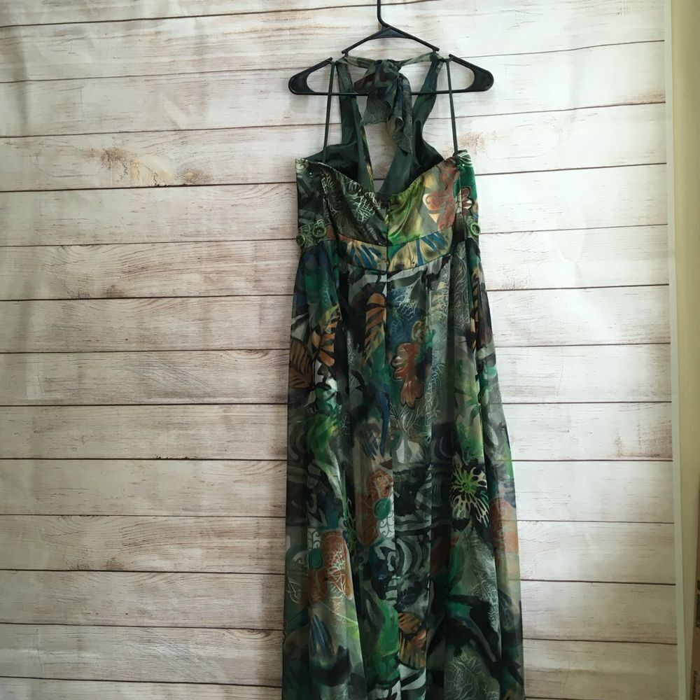 MIDNIGHT VELVET‎ 100% SILK MAXI DRESS IN TROPICAL PRINT - Picture 7 of 12